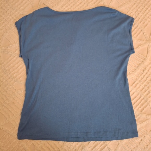 Talbots Large Sleeveless T-Shirt Blue Pima Cotton Button Shoulder Muscle Tee - Picture 7 of 7